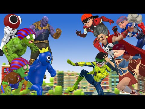 Nick ironman Superman Tani Captain Joker Spiderman Vs Hulkzombies RainBow Friend - scary teacher 3D