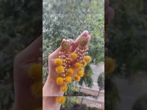 Fashionable Gold Plated GS Flower Stone Stud with Pearl Tassel Chain Coloured Ball Earring