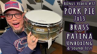 Video thumbnail for Pork Pie Brass Patina Snare 7x13 Unboxing - Bonus Video #32 by Drum Attic