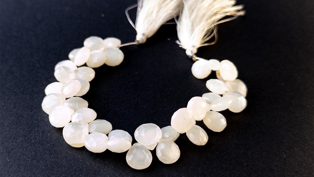 White Rainbow Moonstone | Faceted Briolette | 10.5-11.3mm Bead Size | 19cm Strand Length video