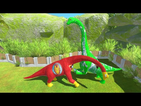 NEW OBUNGA vs RED ALL IRON MAN BRACHIOSAURUS BATTLE DEATH RUN - Animal Revolt Battle Simulator