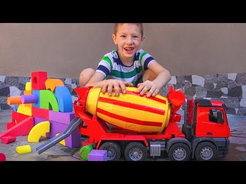 Kids Play with New Bruder Car, Unboxing and Assembling Cement Mixer Truck Toy