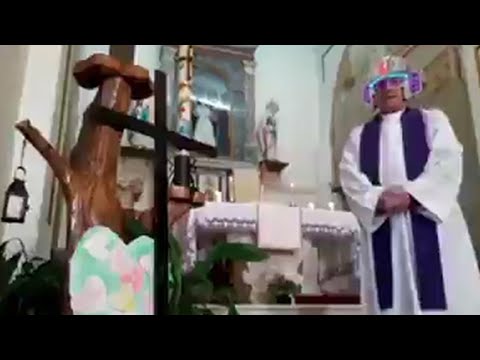 Italian priest accidentally activates video filters while livestreaming mass
