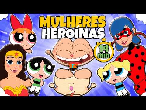 Capa de Mongo e Drongo em 4 vídeos com as mulheres superheroínas - Desenho animado