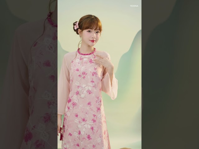 ET25S313 - Sét bộ áo dài tơ thêu hoa 3D