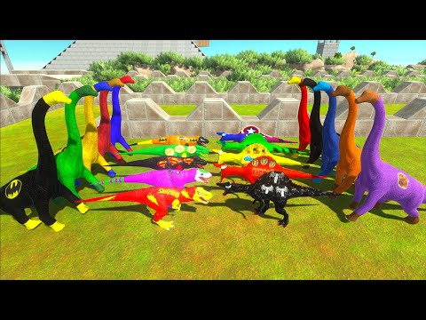 Pyramid Brachiosaurus vs T-rex Dc Marvel Death Run Speed Race - Animal Revolt Battle Simulator