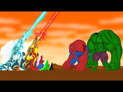 BIG HULK - BIG SPIDERMAN vs GODZILLA ATOMIC BREATH | Godzilla Cartoon Movies