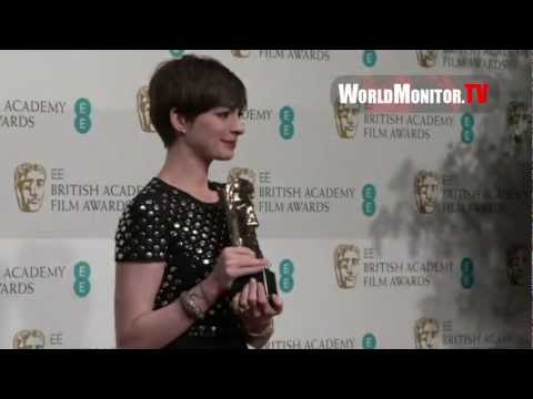 Anne Hathaway emotional speech backstage at 2013 British Academy Film Awards
