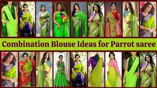 Parrot Green Saree with Contrast/Combination Blouse | suit/dress designs
