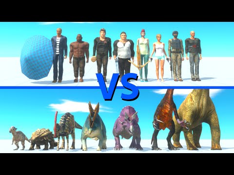 MODERN HUMANS Team vs HERBIVORE DINOSAURS Team - Animal Revolt Battle Simulator ARBS