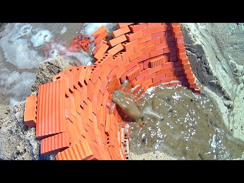 Dramatic Emergency Water Discharge And Miniature Model Arch Dam Collapse