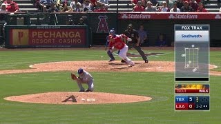 TEX@LAA: Darvish hit by Trout's comebacker, stays in
