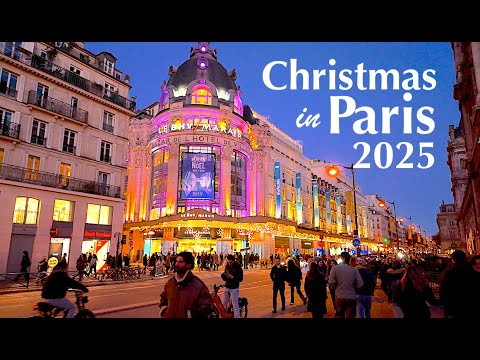 Paris, France 🇫🇷 🌟- Evening walk in Paris, Christmas 2025 - Christmas in Paris 4K HDR