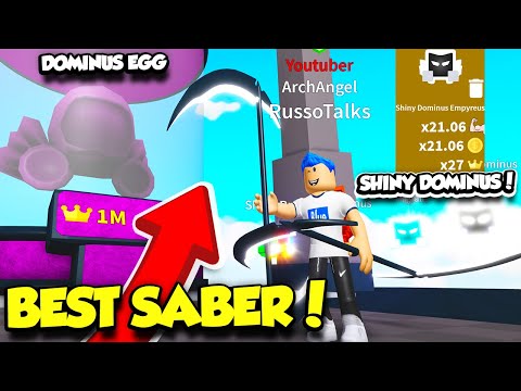 GETTING THE MOST EXPENSIVE SABER AND SHINY DOMINUS PETS IN SABER SIMULATOR UPDATE!! (Roblox)