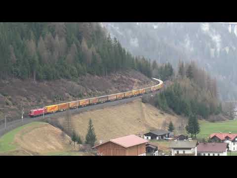 (HD) Trains in the mountains at the beautiful St Jodok Am Brenner - 16/4/18