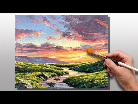 How to Paint Sunset River Glow | Acrylic Painting