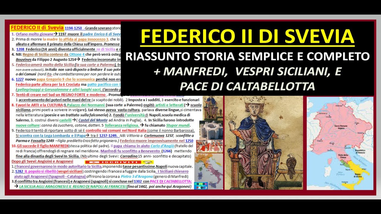 TUTTO SU FEDERICO II riassunto semplice e completo di storia. + Manfredi, Vespri Siciliani ...