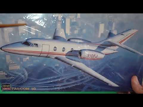 1:48 HASEGAWA Dassault Falcon 10  model kit box instructions & already built review (in English)