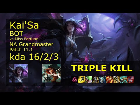 Kai'Sa ADC & Galio vs Miss Fortune & Nami - NA Grandmaster 16/2/3 Patch 11.1 Gameplay