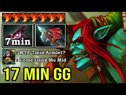 FASTEST 7MIN ARMLET EVER Solo Mid Huskar - 17MIN GG Absolute Cancer Jump Deleted Slark 7.23f DotA 2