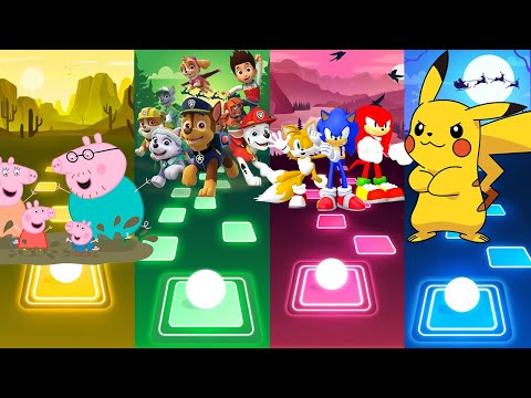 Peppa Pig team vs Paw Patrol team vs Sonic team vs Pikachu team Tiles Hop EDM Rush!