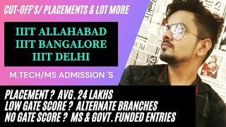 IIIT | M.tech/MS Admission | Highest Package: 43 Lakh | Cutoff | Fees | Entry With & Without GATE