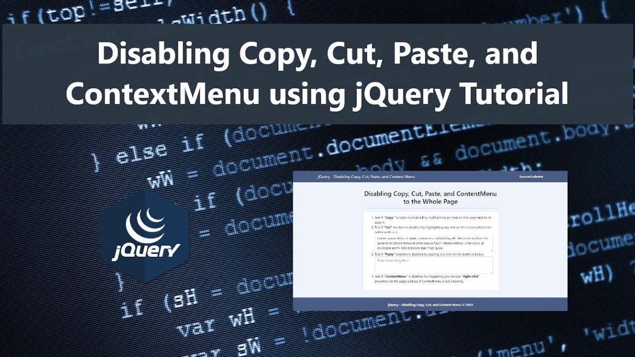 Disabling Copy, Cut, Paste, and Context Menu using jQuery DEMO