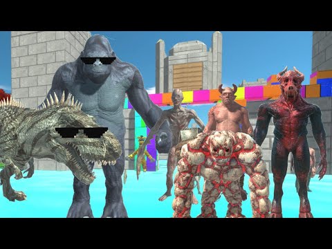 INFERNALS CHALLENGE PRIMATES + CARNIVORE DINOS IN KONG + GIGANOTOSAURUS GANGSTER'S CASTLE - ARBS