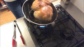 【肉×ASMR】ホールのローストチキンをフライパンで焼く【飯テロ】
