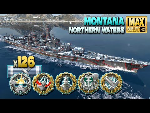 Battleship Montana: MVP on map Northern Waters - World of Warships