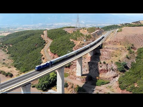 TRAINOSE Intercities ICs over Long Viaducts at Stirfaka and Agios Serafim - Greece (drone) - [390]