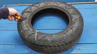 Brilliant idea from an old car tire and a rusty saw