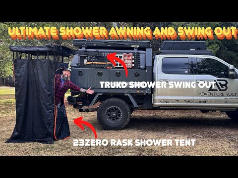 BEST Overland Shower Setup 23Zero Rask Shower Privy | Trukd Awning Swing Out