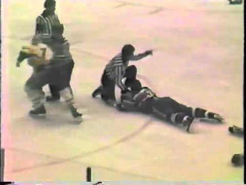 Tom Karalis vs. Craig Channell hockey fight.  Muskegon Lumberjacks vs. Fort Wayne Komets
