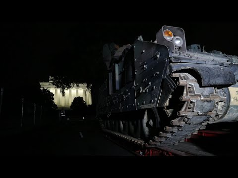 At least two of the military vehicles brought to Washington, D.C. ahead of a Fourth of July celebration have been parked close to the Lincoln Memorial. An AP Photographer shot video of two Bradley Fighting Vehicles late Tuesday night. (July 3)