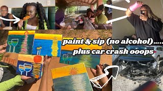 SquaDD Vlog: Paint & Sip 🎨, trying Korean Cheese Dogs…. also I got into a car crash 🚗 #vlog
