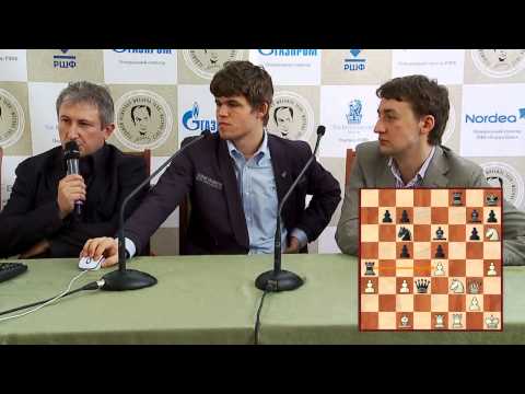 Tal Memorial 2012. Round 9. Magnus Carlsen and Luke McShane speaking about their game