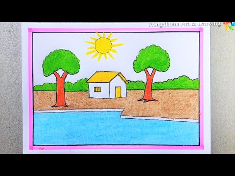 How to draw Nature Scenery | Prakitik Drisso Drawing | Easy Painting