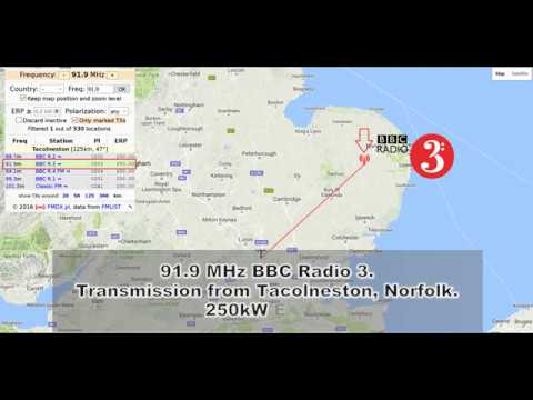 DX FM BBC Radio 3, 91.9 MHz 125km from Tacolneston 250kW transmitter