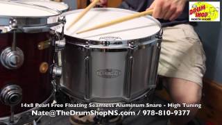 Video thumbnail for Pearl Free Floating Seamless Aluminum Snare 14x8 - The Drum Shop North Shore by Nate Morrison Drums