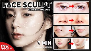 🥳 New Year Face Sculpt | Get Bigger Eyes, Slim nose, Beautiful lips, Cheekbones and Jawline Shaping