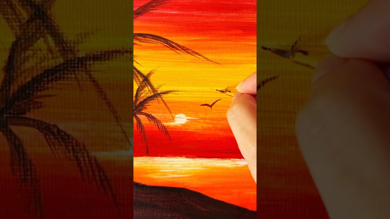Easy Ocean Sunset Painting | Palm Tree Beginner Art Tutorial