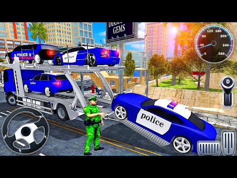 Police Car Transporter Truck Simulator 3D - US Police Trailer Truck Driving - Android GamePlay