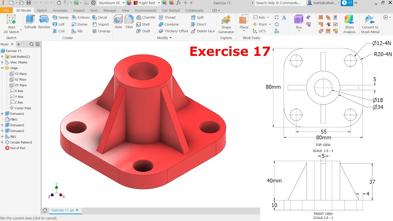 Autodesk Inventor Tutorial for Beginners Exercise 17