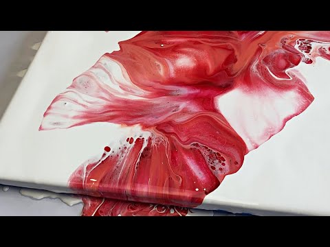 (33) RED SPLASH! Acrylic Pour Painting ~ Red Dutch Pour ~ Abstract Art