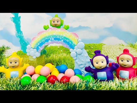 Learning Colors with GUMBALLS and Teletubbies Toys Rainbow Slide