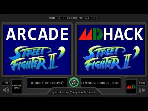 Street Fighter II CE (Arcade vs Sega Genesis with Hack) Side by Side Comparison (2 Longplay)