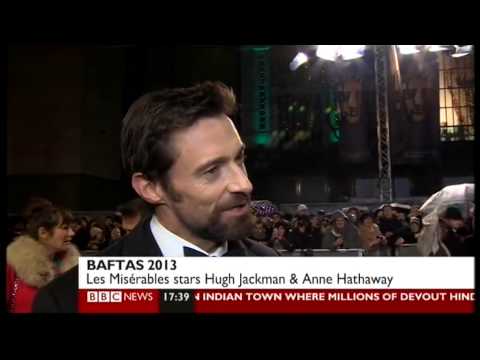 Hugh Jackman (Les Miserables) - BAFTA 2013 red carpet interview (BBC News, 10.2.13)