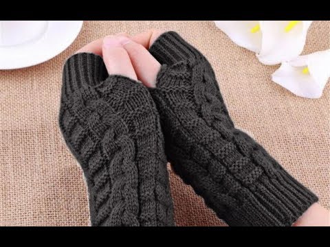 Модные трикотажные зимние вязаные перчатки без пальцев