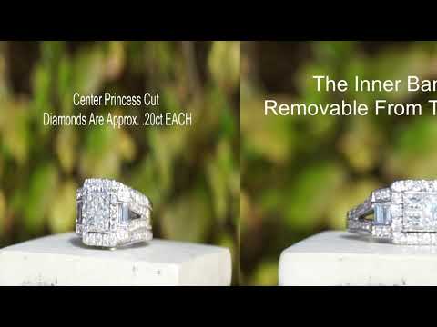 Zales Designer Signer 2.40ctw Diamond 14K White Gold Quad Style Cluster Ring 2 in One!